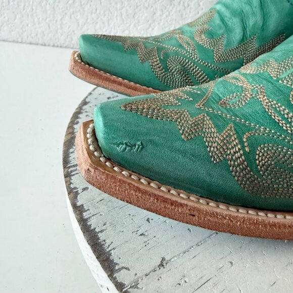 Lane LEXINGTON Cowboy Booties Western Turquoise Cowgirl Short Boots Snip Toe 6 - Picture 5 of 13